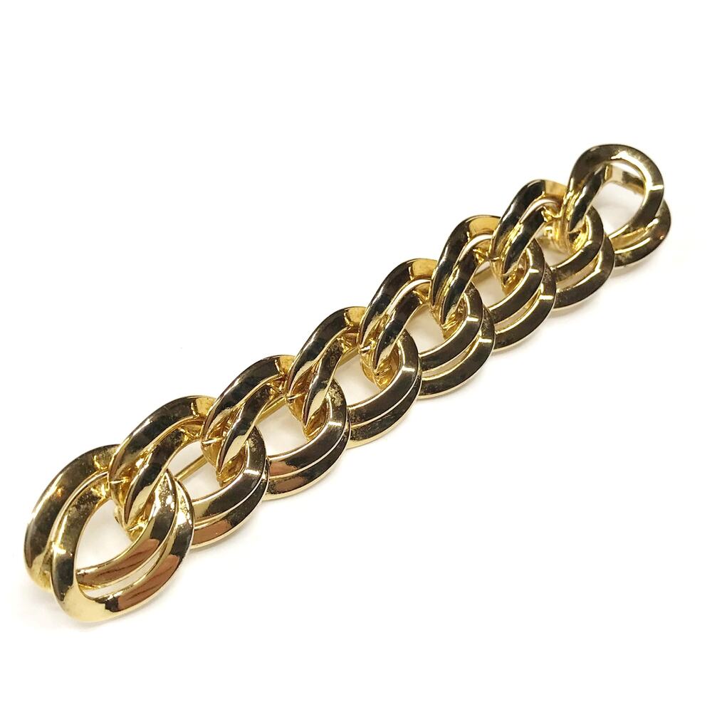 Vintage 3.34in Monet Gold Tone Double Curb Link Chain Oversized Statement Brooch